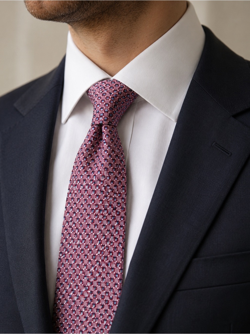 Knotz Men’s Burgundy Blue Geometric 100% Silk Tie Designer Necktie Corporate